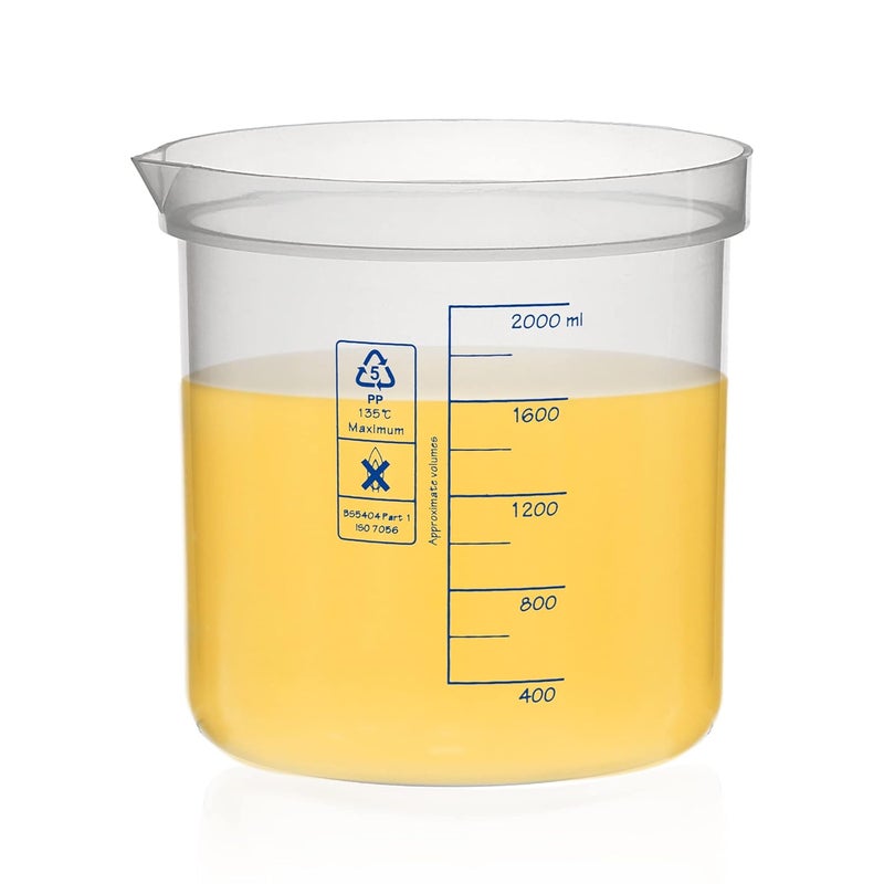 ULAB Scientific Stackable Graduated Plastic Beakers, Vol.2000ml(68oz), with Easy-to-Read Printings in Blue, UBP1017 - Image 1